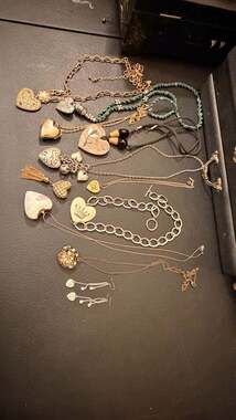 Vintage Heart Jewelry Lot - Assorted Necklaces, Pendants, and Earrings